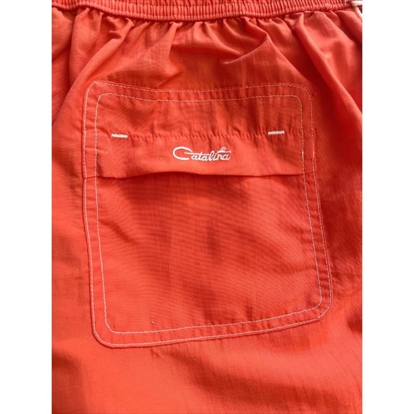 Catalina Shorts Womens Large Orange Nylon Swim Trunks Elastic Pockets Piping VTG - Picture 3 of 14